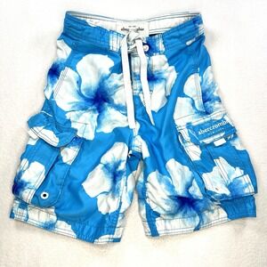 VTG Mens Abercrombie Fitch Boardshorts Swim Trunks Floral Blue Y2K Size Med 32